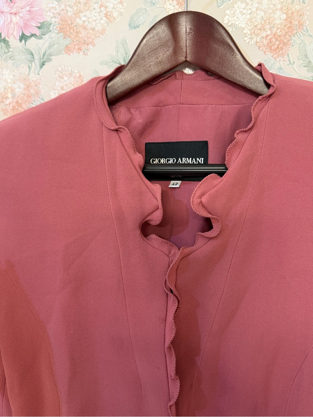 Giorgio Armani Dusty Rose Ruffle-Trim Blouse
